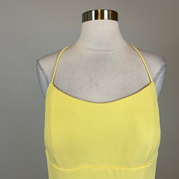 Avery G Backless Chiffon Evening Gown Yellow Size 8 Thigh Slit Long Formal Dress - Picture 5 of 10